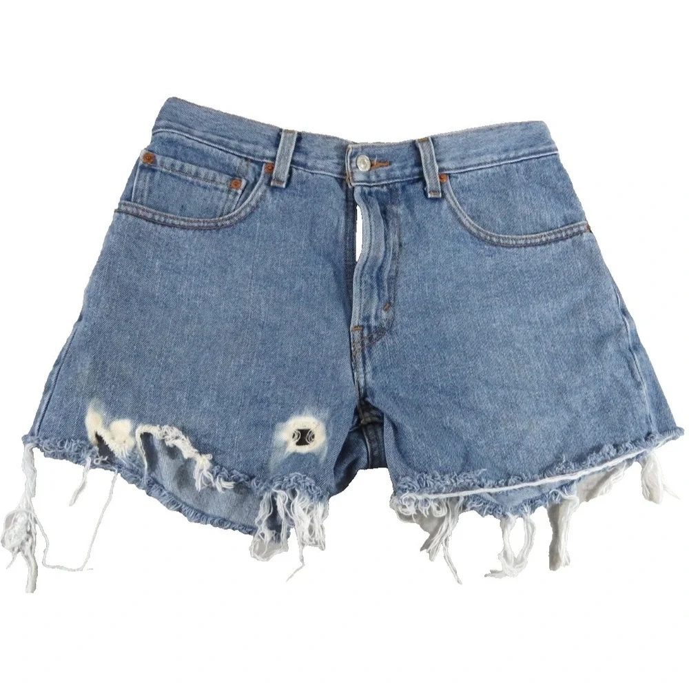 Levis 505 Denim Shorts Men 31 Distressed Cutoff Blue Jean Summer Frayed 90s Hip